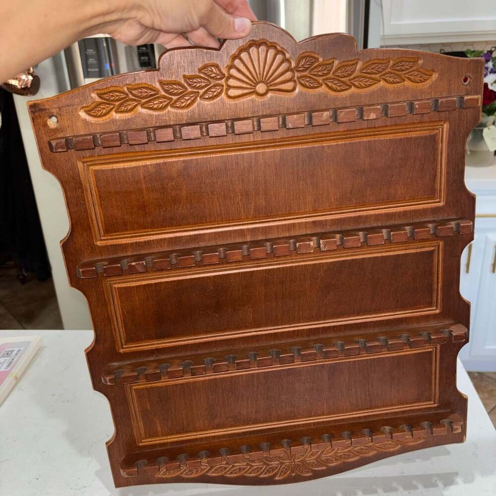 Vintage Wood Carved Display Rack Collectible Spoons/Floral Display Holds 64